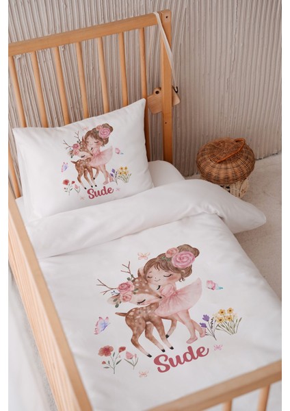 %100 Pamuk Saten Bebek Yatak Nevresim Seti, 100X150, Isimli, Sevimli ve Rahat