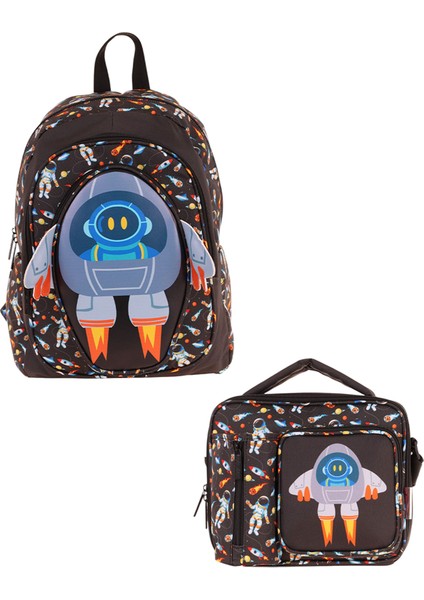 Bright 3D Roket Desenli 2li Okul Çanta Seti