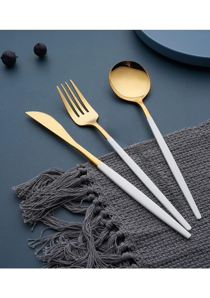 Altı Kişilik Gold Beyaz Paslanmaz Çelik 18 Parça Yuvarlak Form Takım