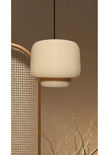 Şık Hasır Renk Rattan Görünümlü Sarkıt Avize, E27 Bioplastik Tasarım