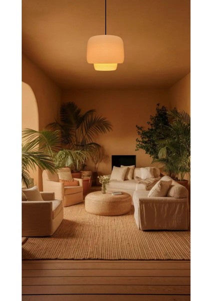 Şık Hasır Renk Rattan Görünümlü Sarkıt Avize, E27 Bioplastik Tasarım fiyatları