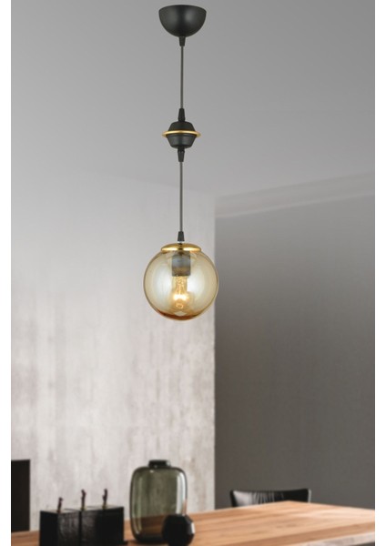 Şık Siyah Tekli Bal Glop Cam Avize, Modern ve Zarif Aydınlatma Parçası