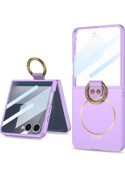 Samsung Galaxy Z Flip 7 Kılıf Magsafeli Şarj Özellikli Kıpta Yüzüklü Flip Sert Kapak