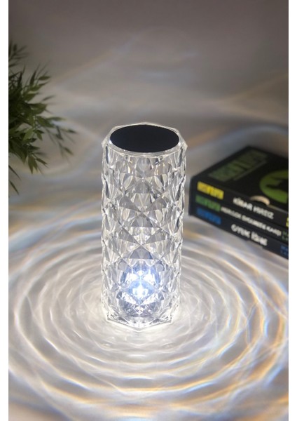 Şarjlı LED Masa Lambası, Dokunmatik, 3 Renkli, Akrilik, Kristal Tasarım