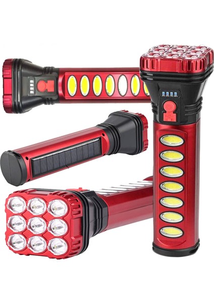 Güneş Enerjili Şarjlı 9+4 Ledli El Feneri 4 Watt LED Göstergeli Büyük Boy