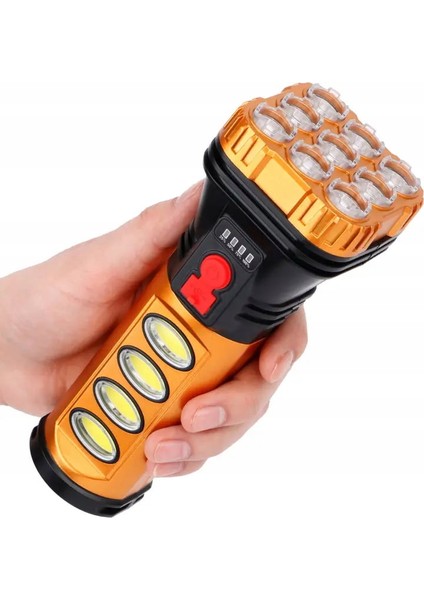 Güneş Enerjili Şarjlı 9+4 Ledli El Feneri 4 Watt LED Göstergeli Büyük Boy indirimleri