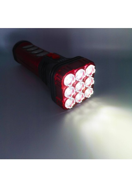 Güneş Enerjili Şarjlı 9+4 Ledli El Feneri 4 Watt LED Göstergeli Büyük Boy