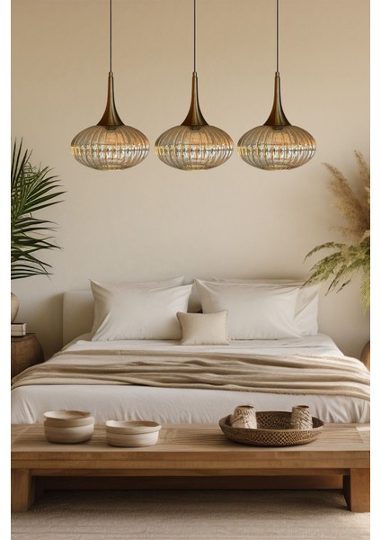 Şık Cam Bal Rengi Üçlü Eskitme Külah Sarkıt Aydınlatma, Restoran ve Salonlara Zarif Dokunuş modelleri