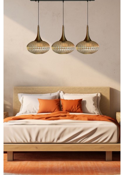 Şık Cam Bal Rengi Üçlü Eskitme Külah Sarkıt Aydınlatma, Restoran ve Salonlara Zarif Dokunuş fırsatları