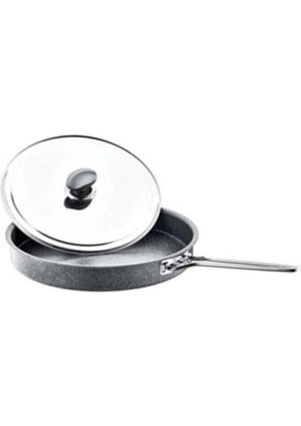 2 Parça 34 cm Bio Granit Metal Kapaklı Hamsi Tavası, Sütlü Kahve Rengi