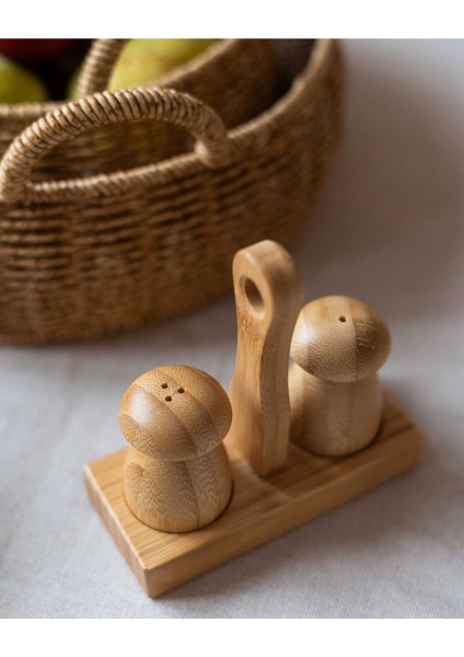 Bambu Standlı Mantar Tuzluk ve Biberlik Takımı, Şık ve Kullanışlı Mutfak Aksesuarı fiyatları