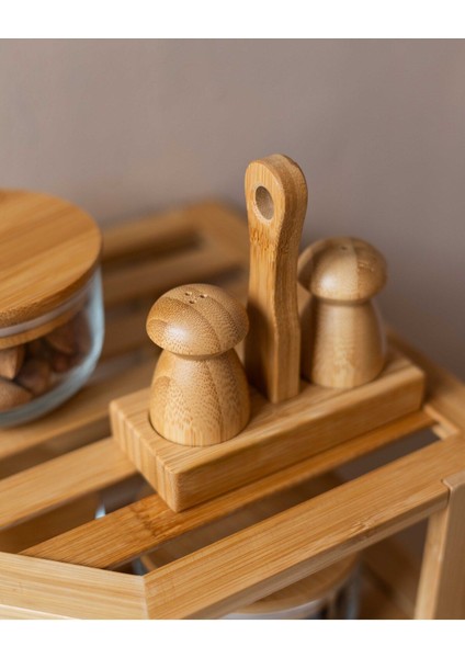 Bambu Standlı Mantar Tuzluk ve Biberlik Takımı, Şık ve Kullanışlı Mutfak Aksesuarı modelleri