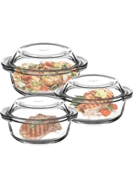 Turuncu 3 Boy Cam Kapaklı Yuvarlak Tencere Seti, Şık ve Dayanıklı Mutfak Gereci fiyatları