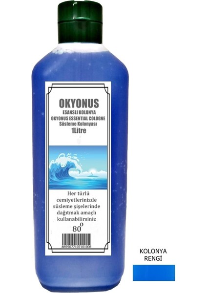 Mavi Reni Okyanus Esanslı Kolonya 80 Derece 1 Lt