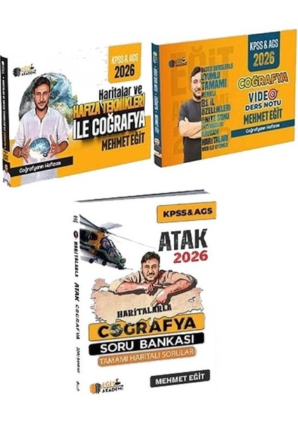 Eğit Akademi 2026 Kpss Meb-Ags Haritalar ve Hafıza Teknikleri Coğrafya + Ders Notu + Soru Bankası 3 Lü Set
