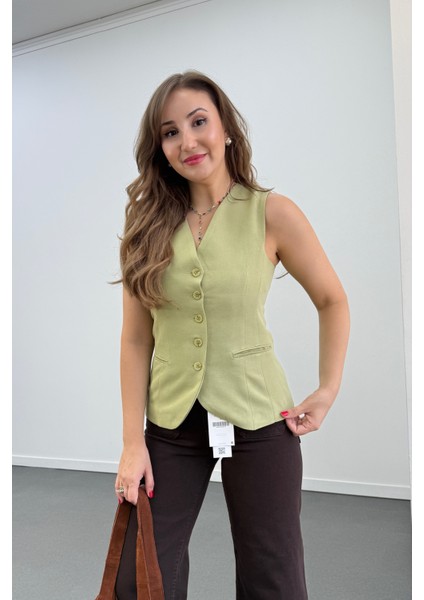 Ruene Düğmeli Keten Yelek