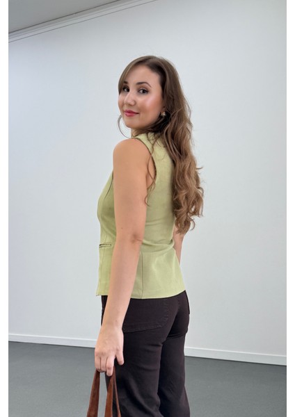 Ruene Düğmeli Keten Yelek modelleri