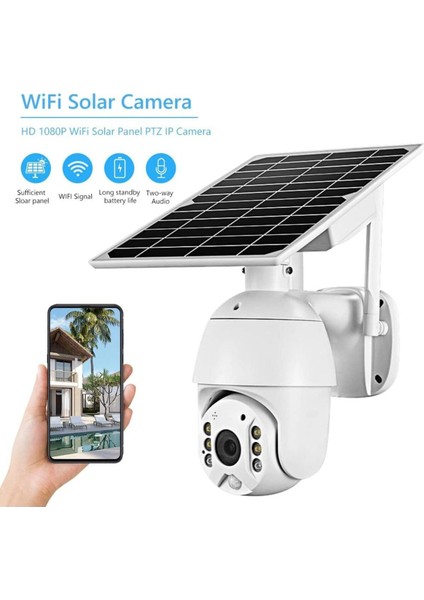 1080P Wifi Solar Şarjlı Ptz Kamera Hareket Kaydı Iki Yönlü Ses Gece Görüşü Dahili Sd Kart Yuvası