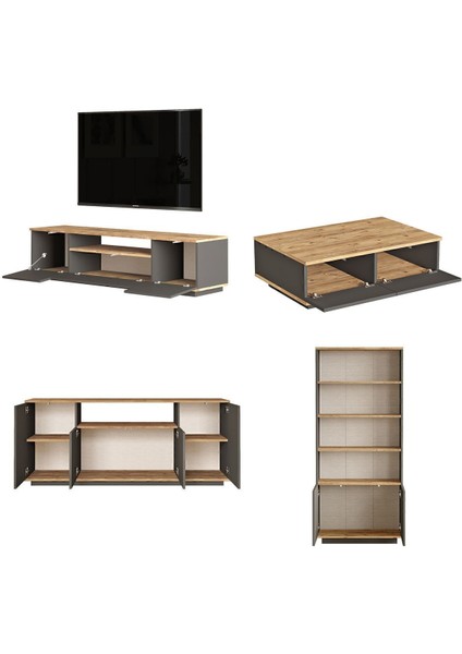 Aven Tv Ünitesi Orta Sehpa Konsol Kitaplık 4'lü Set Çam-Antrasit AVE19-AA fırsatları