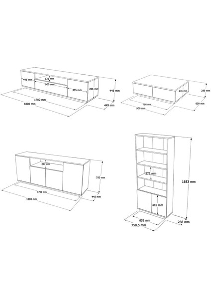 Aven Tv Ünitesi Orta Sehpa Konsol Kitaplık 4'lü Set Çam-Antrasit AVE19-AA indirimleri