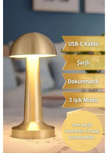 Şarjlı Dokunmatik Masa ve Gece Lambası, Dimmerli, Enerji Tasarruflu LED Işık
