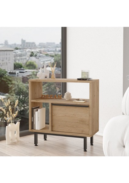 Bohem Yan Sehpa Komodin Kapaklı Metal Ayaklı Sepet Boh6-S