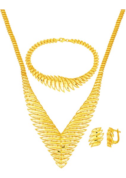 Kanat Işıltısı Altın Taşsız Düğün Seti