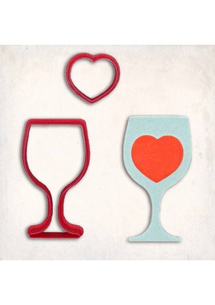 Şarap Kadehi Kalp Detay Kurabiye Kalıp Seti 2’li