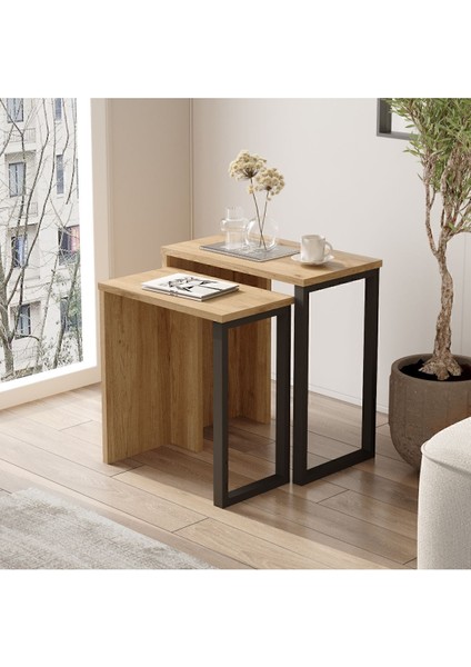 Bohem 2'li Zigon Sehpa Yan Sehpa Metal Ayaklı Beyaz Boh7-SU