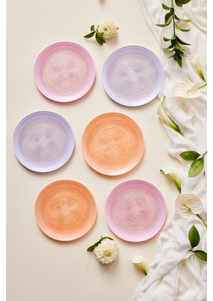 6 Parça Cam Pasta Seti, 21 Cm, Şık ve Kullanışlı, Gri Renkli El Yapımı Ürün