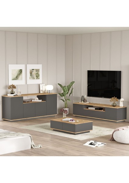 Aven Tv Ünitesi Orta Sehpa Konsol 3'lü Set Çam-Antrasit AVE18-AA fiyatları