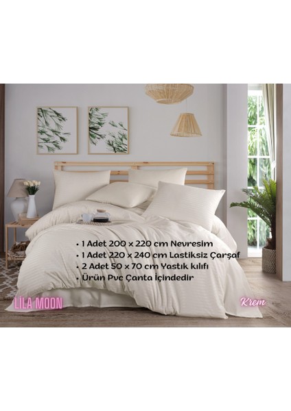Krem Renkli Natural Çizgili Çift Kişilik Nevresim Takımı fiyatları