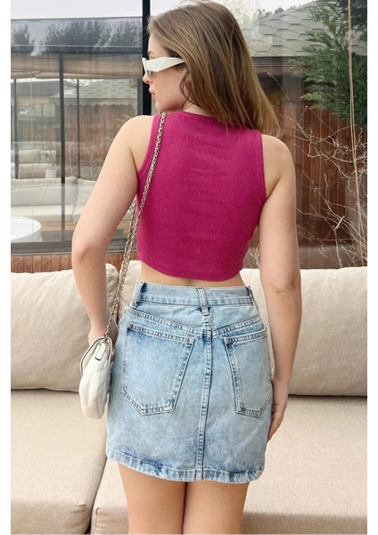 Kadın Halter Yaka Fitilli Kaşkorse Pamuk Crop Bluz modelleri