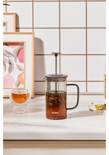 Gri 350 ml Borosilikat Cam French Press, Şık ve Dayanıklı Kahve Demleme Aracı