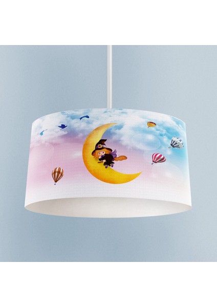 Renkli Ay ve Cadı Temalı Çocuk Odası Avizesi, Sevimli ve Şık Tasarım