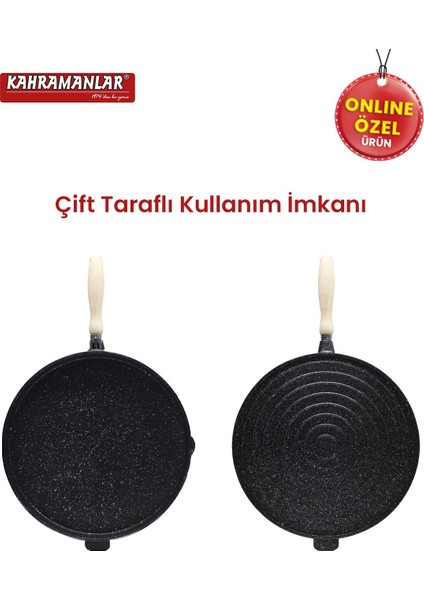 36 cm Çok Amaçlı Çift Taraflı Döküm Tava, Siyah, Dayanıklı ve Kullanışlı indirimleri