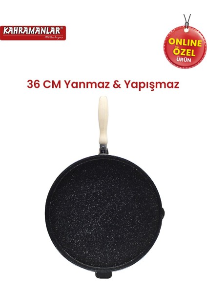 36 cm Çok Amaçlı Çift Taraflı Döküm Tava, Siyah, Dayanıklı ve Kullanışlı