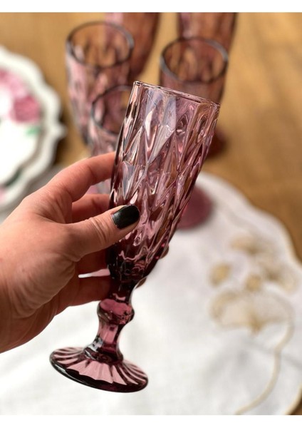 6'lı Mürdüm Kristal Cam Flüt Kadeh, Şık ve Renkli Içecek Sunumları Için Ideal fiyatları