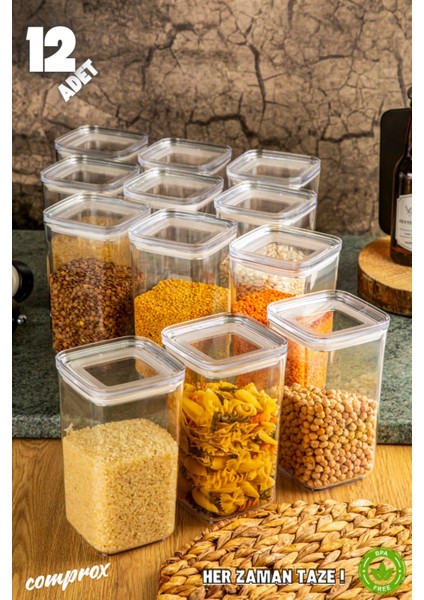 12'li 1200ML Çok Renkli Kare Saklama Kabı Seti, Vakumlu Kapak, Bpa Free