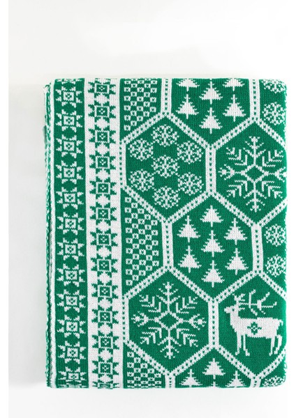 Yeşil Yılbaşı Desenli Tv Battaniyesi 130X170, Sıcacık ve Şık Hediye Seçeneği