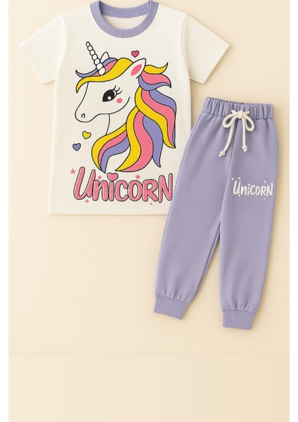 Kız Çocuk Unicorn Desenli Kısa Kollu Pijama Takımı
