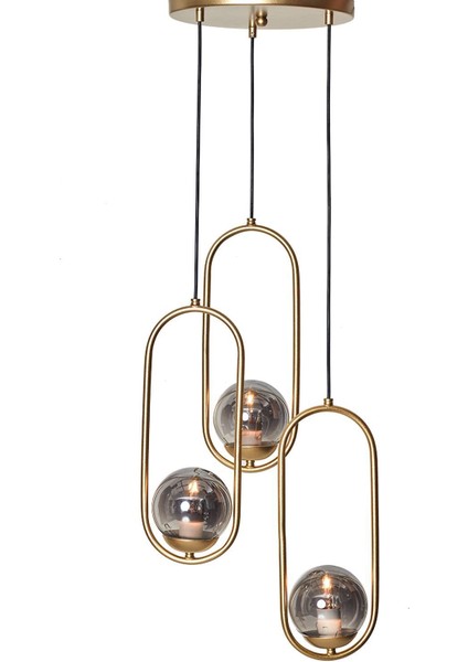 Şık 3’lü Sarı Metal ve Füme Camlı Modern Avize, Zarif Tasarım ve Parlaklık Sunar fırsatları