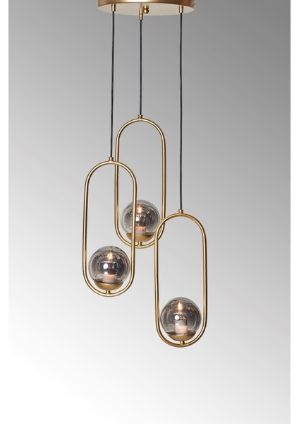 Şık 3’lü Sarı Metal ve Füme Camlı Modern Avize, Zarif Tasarım ve Parlaklık Sunar indirimleri