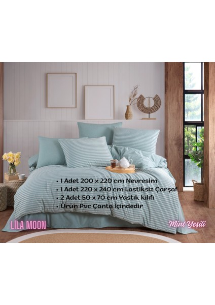 Mint Renkli Natural Çizgili Çift Kişilik Nevresim Takımı fiyatları