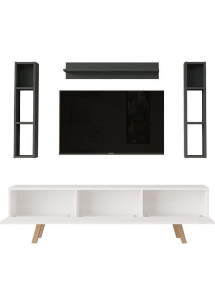 Jabari Tv Ünitesi Raflı 3 Kapaklı 180CM Ahşap Ayaklı Beyaz-Antrasit Jab3-Wan indirimleri