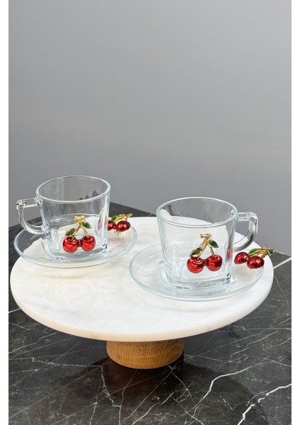 2 Kişilik Cam Fincan Seti, Kiraz Model, Hediyelik, Renkli ve Şık Tasarım fiyatları