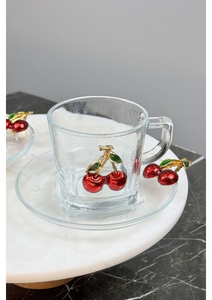 2 Kişilik Cam Fincan Seti, Kiraz Model, Hediyelik, Renkli ve Şık Tasarım modelleri