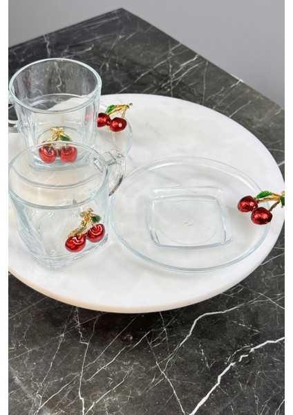 2 Kişilik Cam Fincan Seti, Kiraz Model, Hediyelik, Renkli ve Şık Tasarım fırsatları