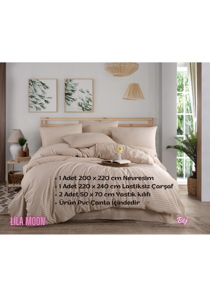 Bej Renkli Natural Çizgili Çift Kişilik Nevresim Takımı fiyatları
