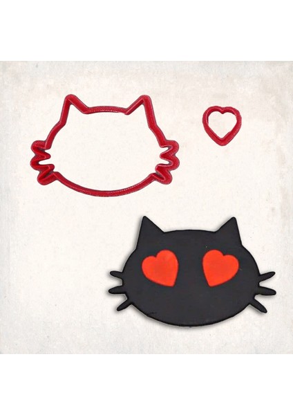 Kalp Gözlü Kedi Detay Kurabiye Kalıp Seti 2’li